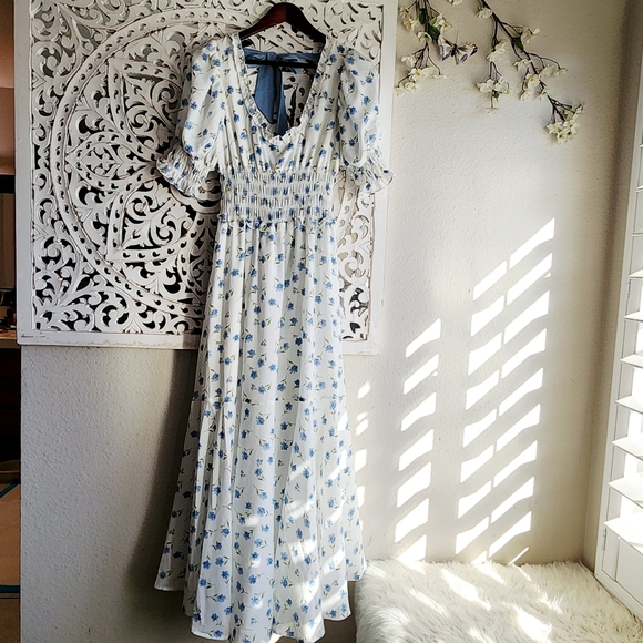 Sister Jane perennial tiered floral bow prairie style maxi dress Sz Mediun - Picture 5 of 15